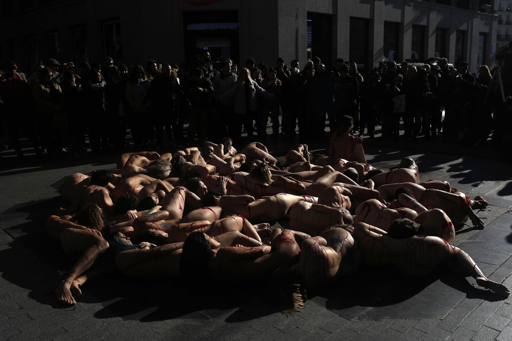 APTOPIX Spain Naked Protest